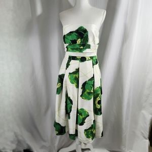 Kay Unger Green and White Strapless Dress